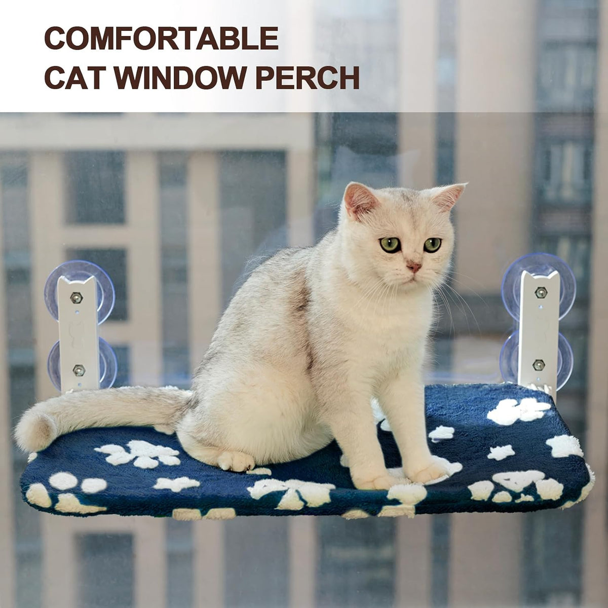 Cute Cat Window Perch, Foldable Cat Window Hammock, Purple – Essentials for Cats - Large (no mesh cover) / Navy Paw - image 2
