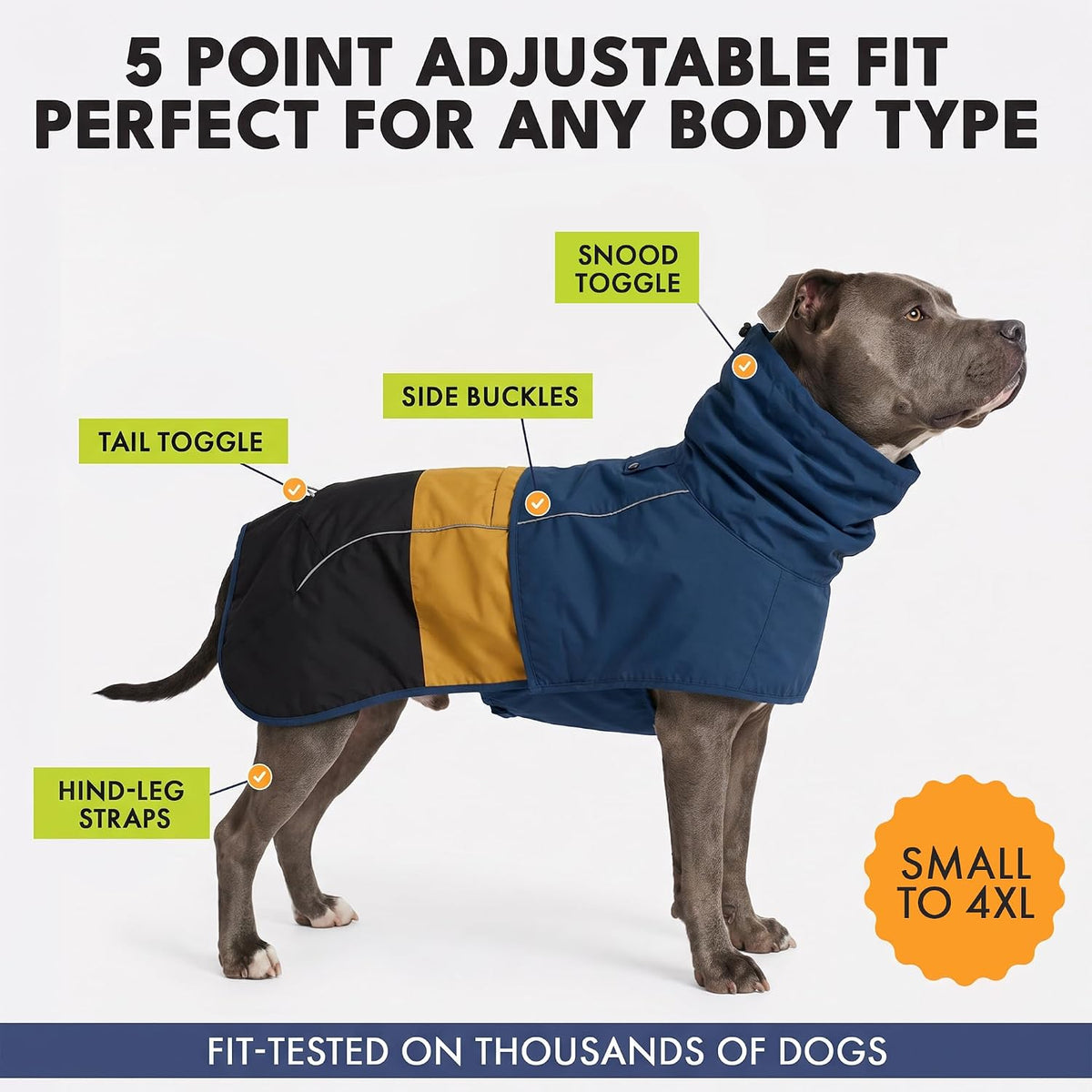 Spark Paws Dog Raincoat, Waterproof Rain Jacket w/Hood - Blue Gold Black / 4XL - image 3
