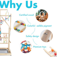 Wondwo large four-layer wooden parrot playground with ladders, swings and toys - view 2