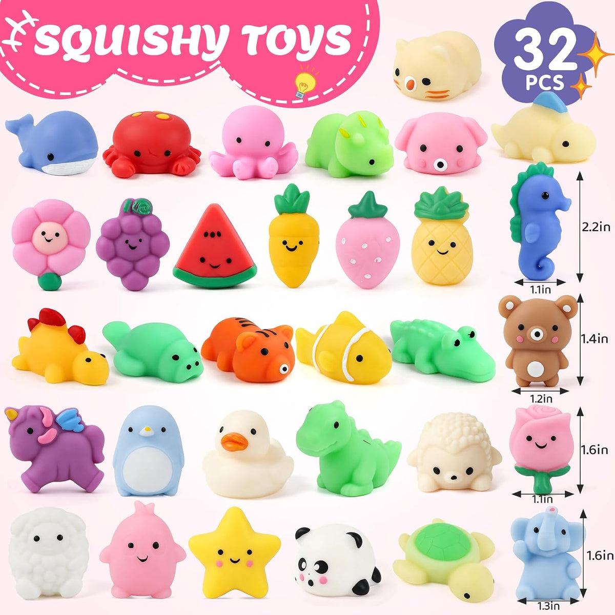 16 Pack Slow Rising Stress Balls，Textured Memory Soft Stress Ball – Fun for Kids & Family - 32 Pack Mochi Squishy Toys - image 4