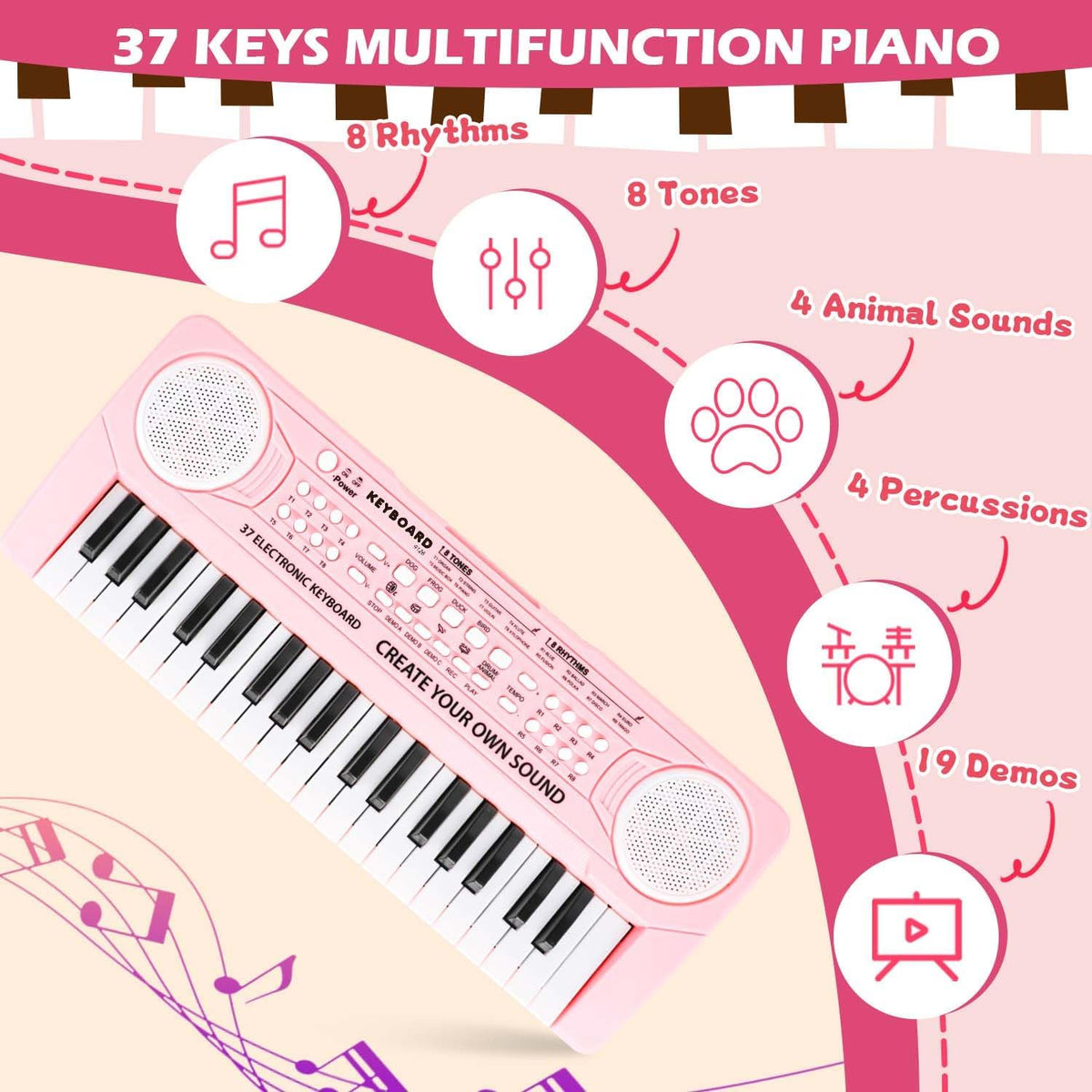 Kids Piano Toys, 37 Keys Dual Speakers Keyboard for Toddler with Microphone – Fun for Kids & Family - image 2