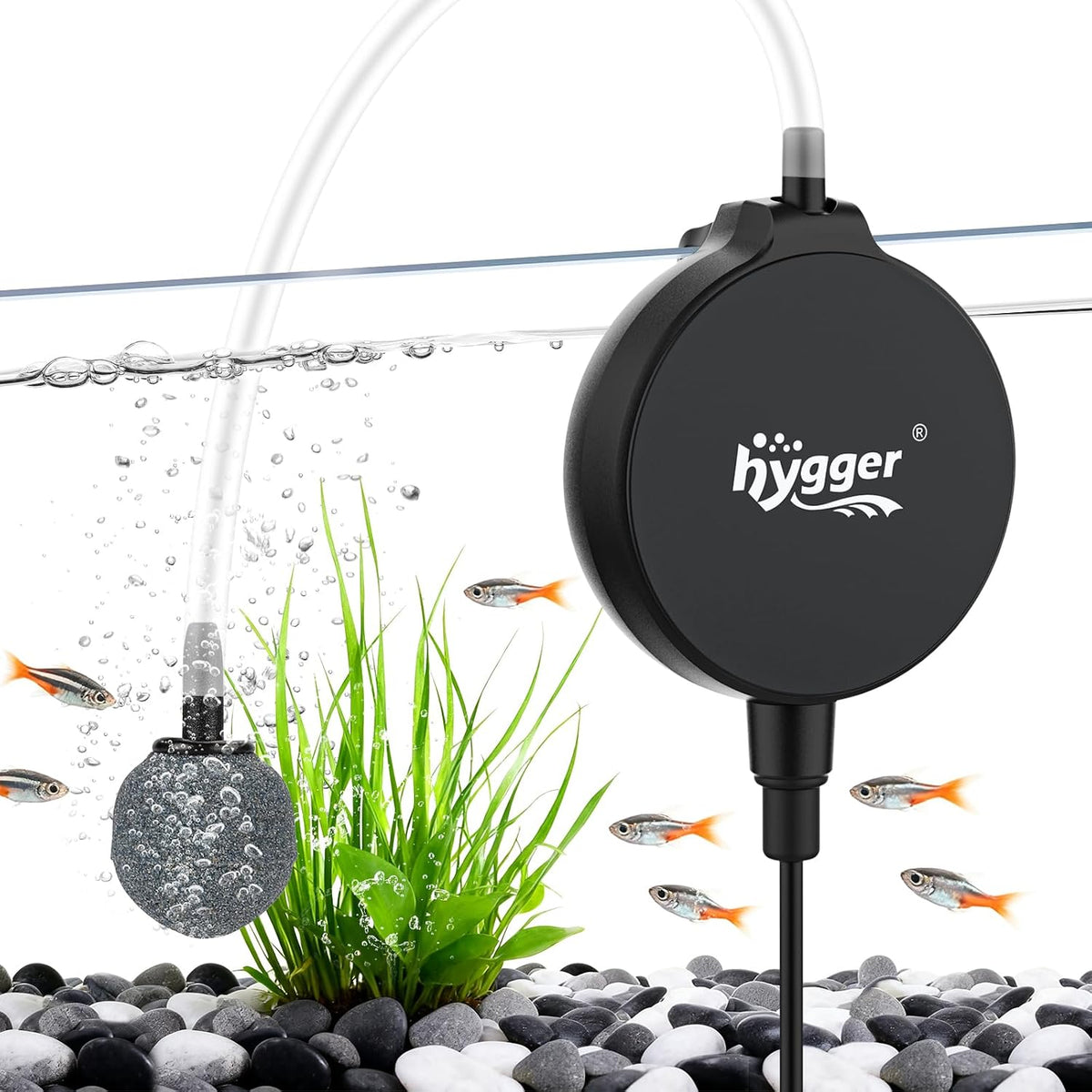 hygger 1.5 Watt Mini Aquarium Air Pump - Black