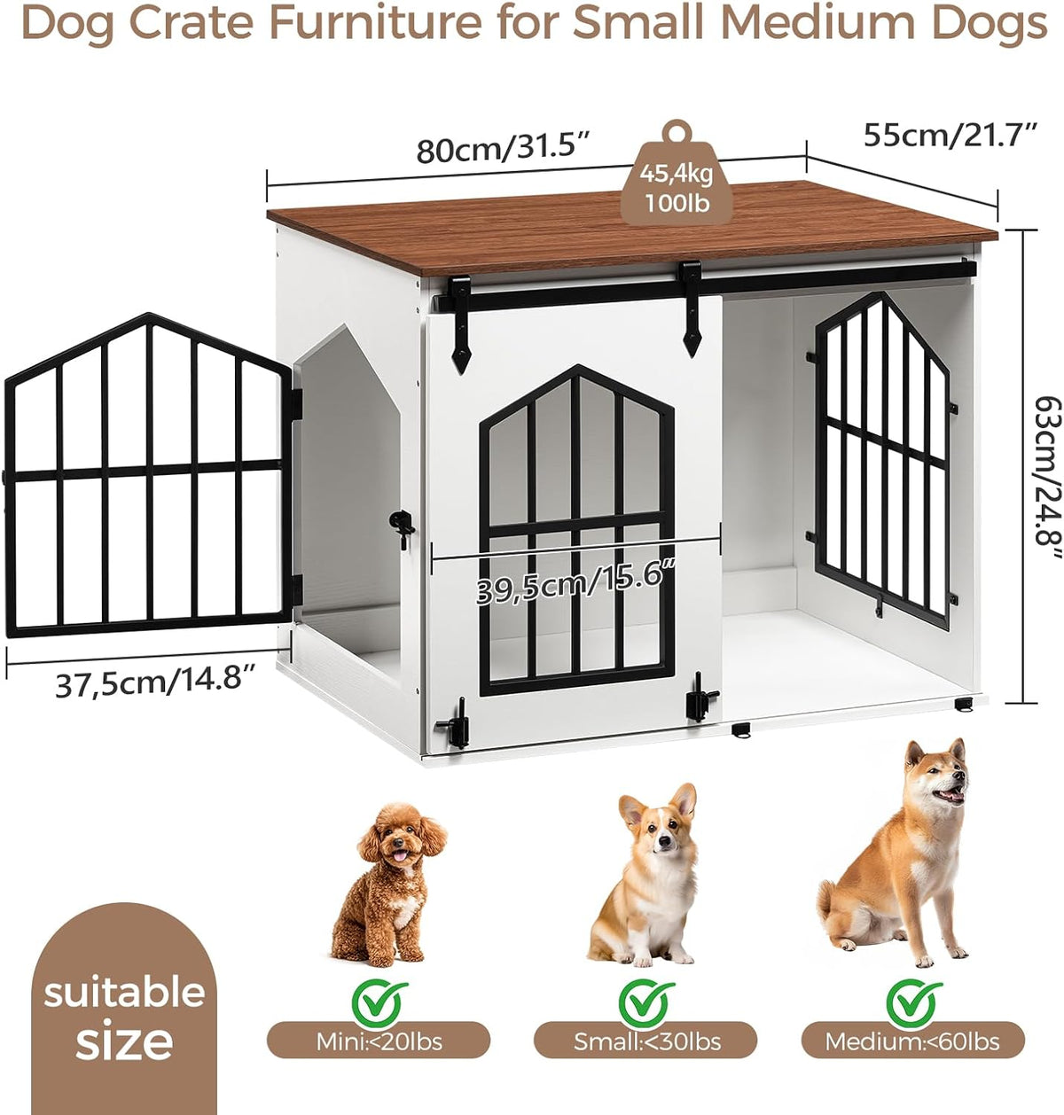 MAHANCRIS Dog Crate Furniture - White and Walnut - image 3
