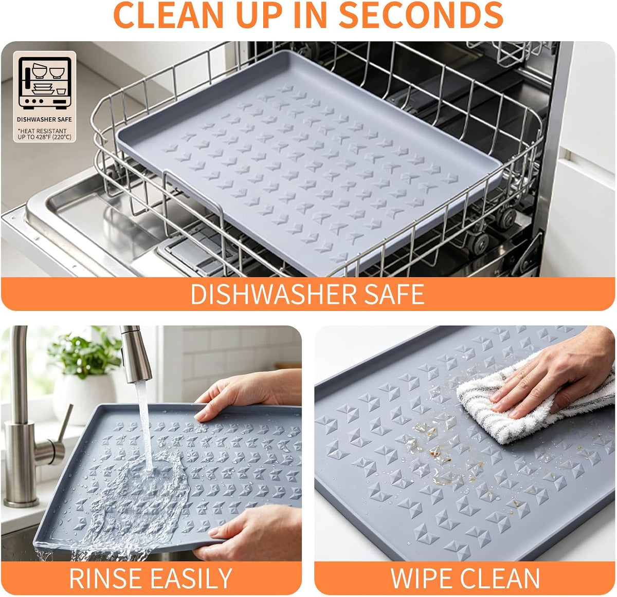 Silicone Pet Feeding Mat, Dog Cat Food Water Bowl Mat - Gray / 18.5"L x 11.5"W - image 3