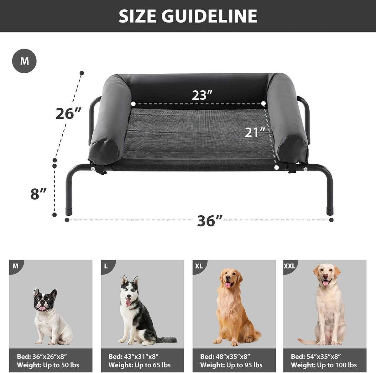 RRPETHOME Elevated Cooling Dog Cot 43x31" - Black / 36.0"L x 26.0"W x 8.0"Th - image 2
