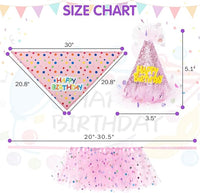 SCENEREAL Dog Birthday Bandana with Hat and Dress Girl Set, Large Dog Birthday Party Supplies, Cute Pink Tutu Skirt Outfit for Medium Large Dogs