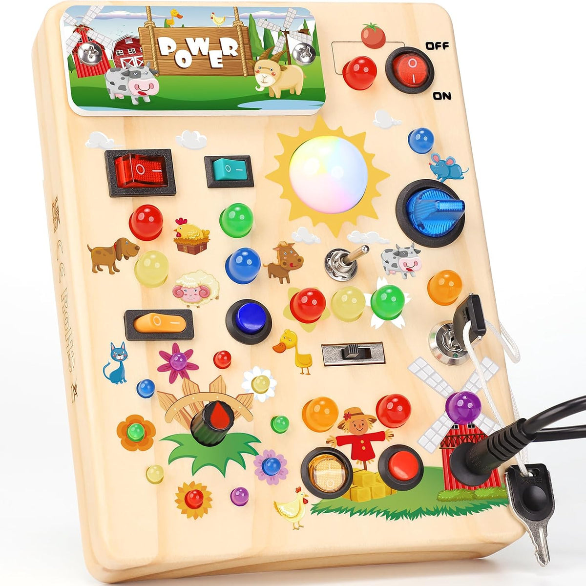 RichBoy Busy Boards, Lights Switch-Style, Wooden - Farm 6.7" x 5.3"