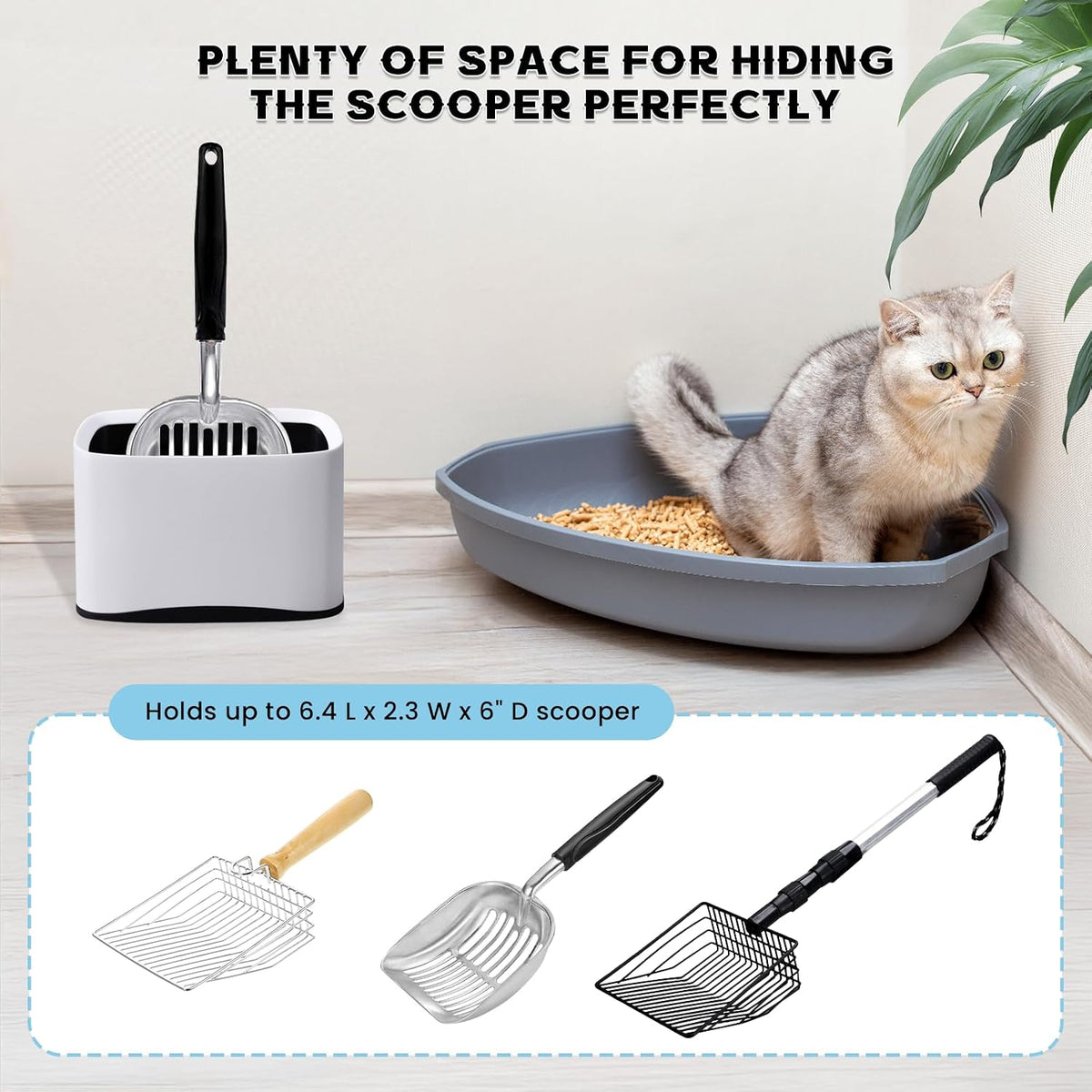Cat litter scoop holder in PP plastic with a double-layer design that fits most litter scoops - view 2
