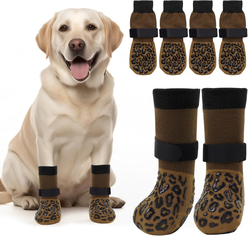 PICK FOR LIFE Non Slip Dog Socks with Grippers Prevent from Licking - Brown / Small