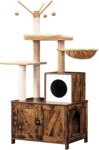 HOOBRO Cat Tree Tower with Litter Box Enclosure Indoor - Rustic Brown