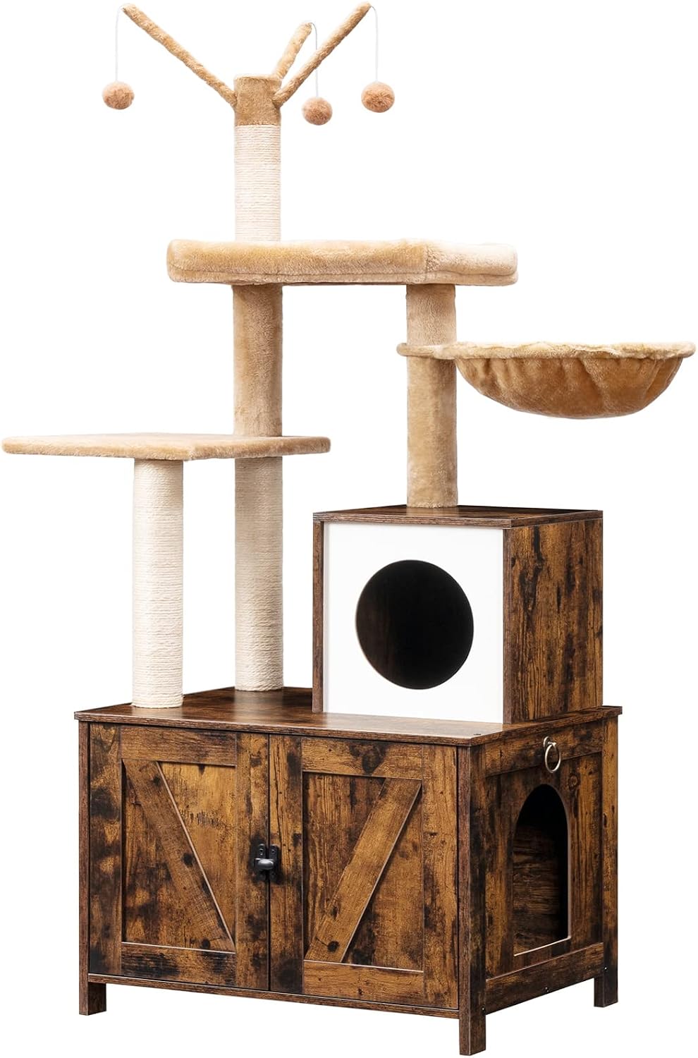 HOOBRO Cat Tree Tower with Litter Box Enclosure Indoor - Rustic Brown