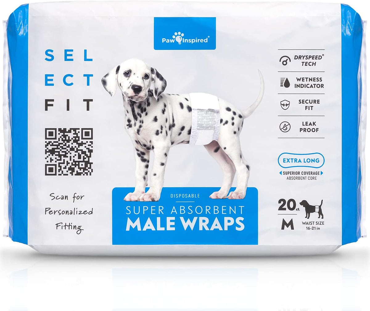 Paw Inspired Select Fit Male Dog Wraps, Wetness Indicator - Medium