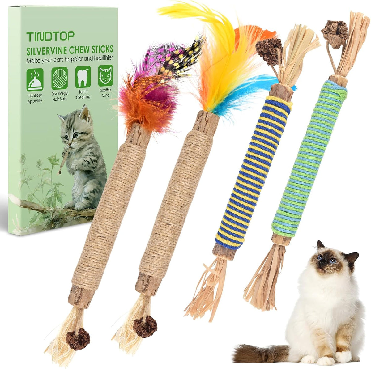 TINDTOP Catnip Chew Toys for Cats - 4 Pack