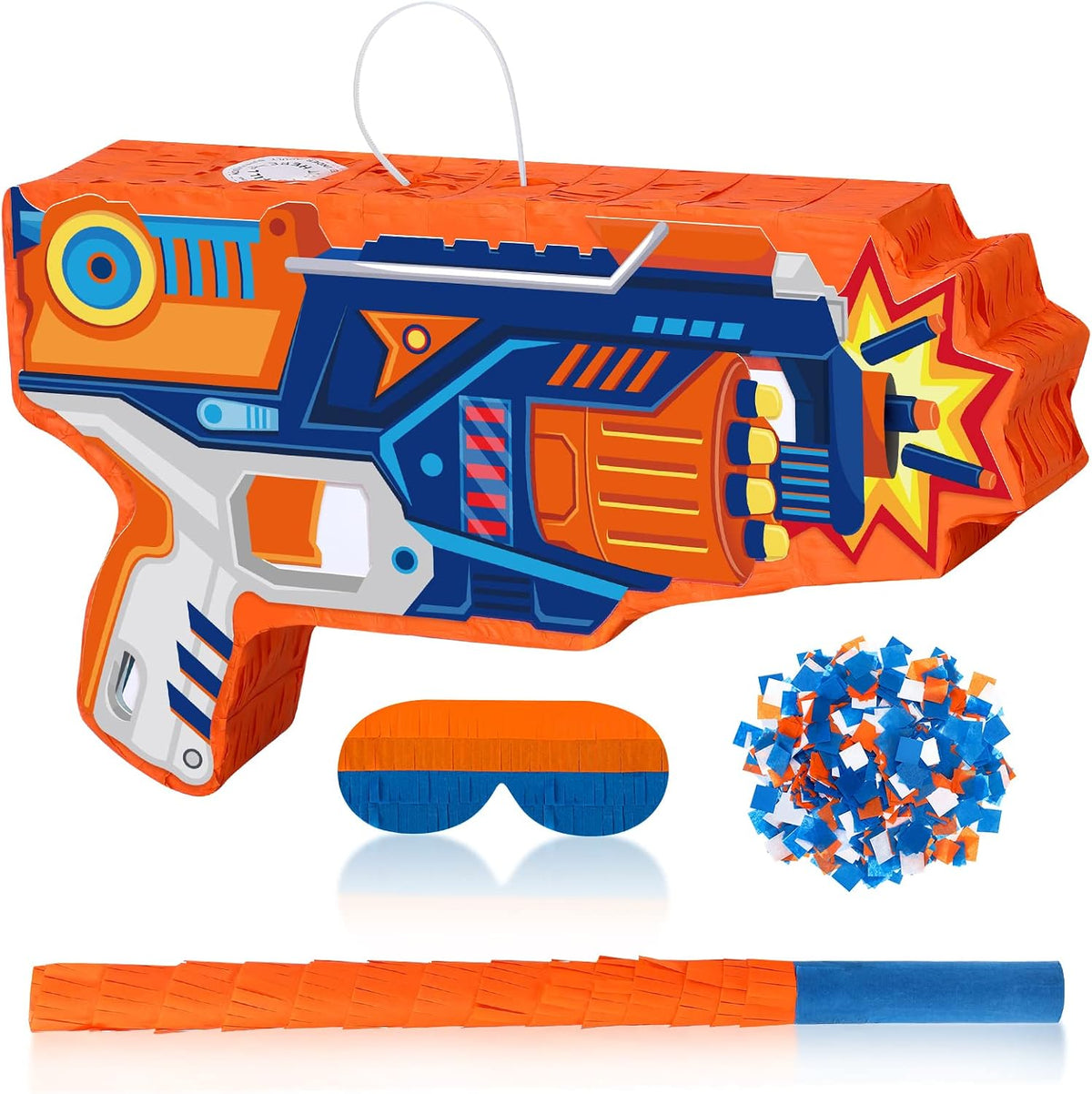 Sotiff dart theme toy gun piñata with blindfold, stick and confetti - view 5