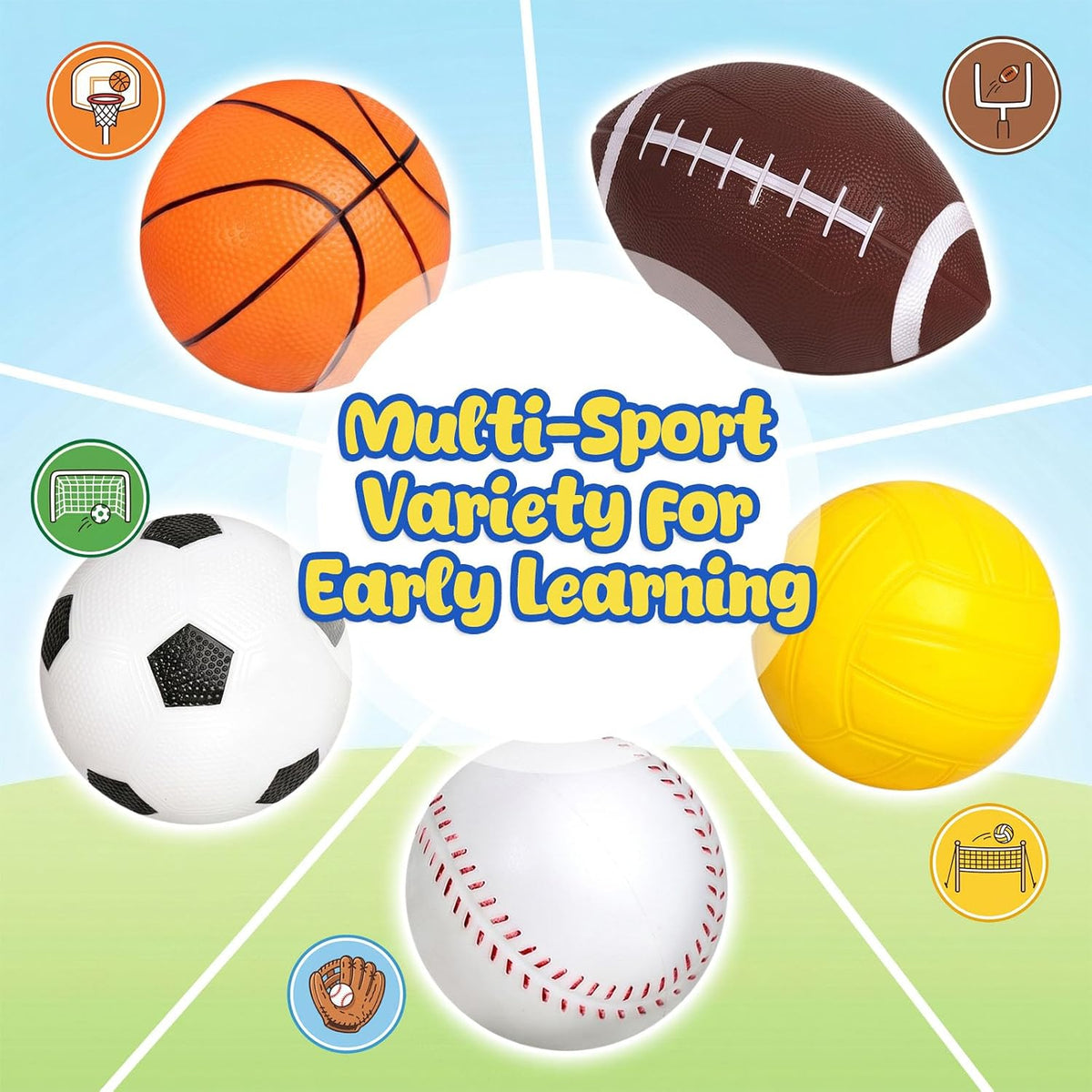 LovesTown 5 pack kids sports balls with football, soccer ball, basketball, baseball and mesh bag - view 4