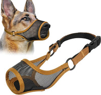 LUCKYPAW Dog Muzzle, Mesh Muzzle for Large Medium Small Dogs, Soft Mouth Guard for Biting Chewing, Breathable Mouth Guard with Adjustable Strap for Training(Brown, M(Snout:8.75"-9.5"))