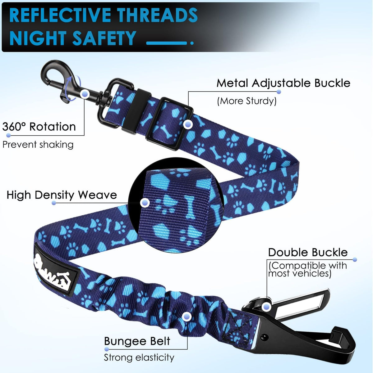 Lukovee Dog Seat Belt, 3-in-1 Headrest & Seatbelt Clip & Latch, 2 Pack – Essentials for Dogs - C-Blue Paw / A- Headrest with Clip + 2 in 1 Seat Belt - image 4