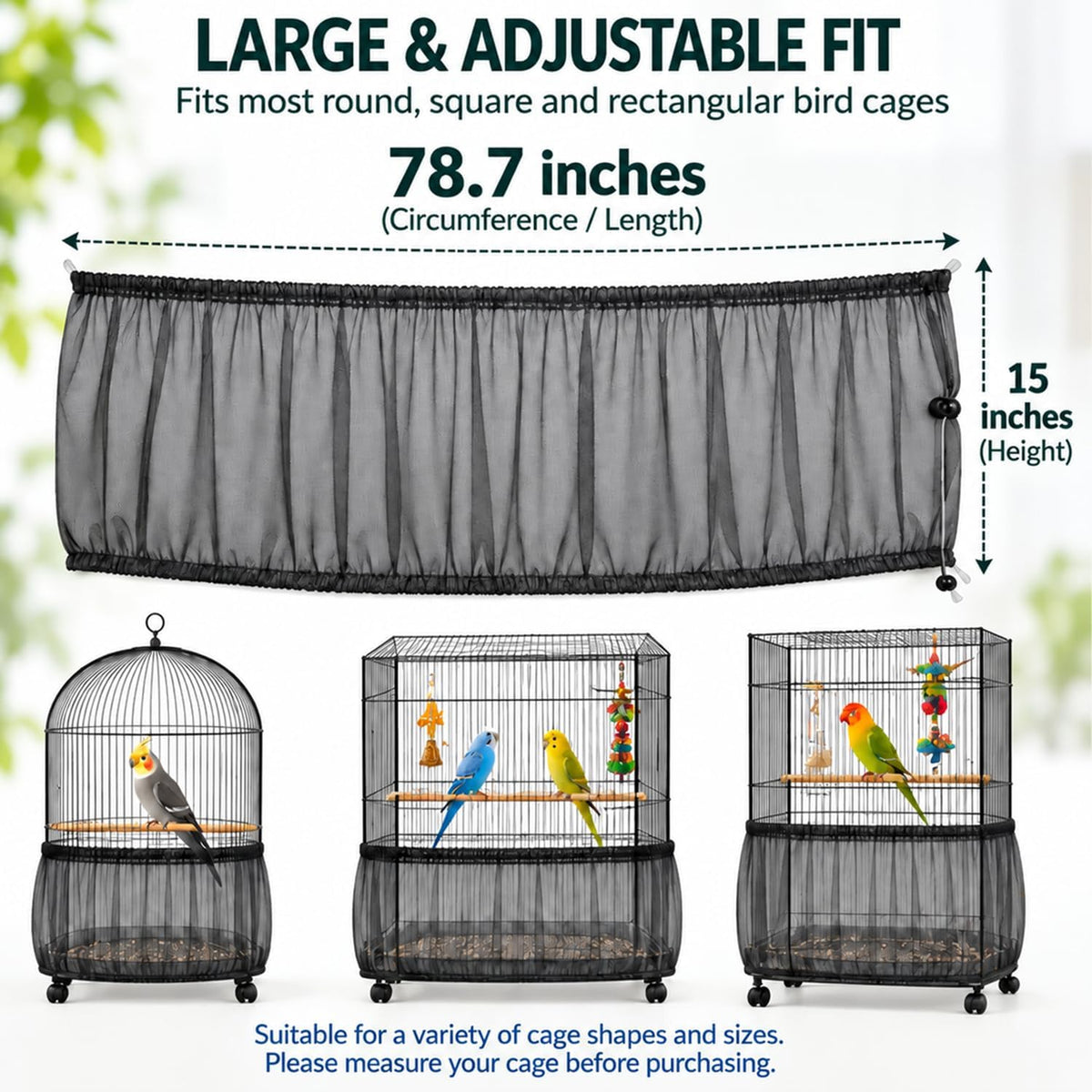 Bird Cage Net Cover Seed Catcher - Black / 78.7 x 15 Inch/ 200 x 37 cm - image 2