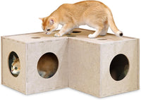 PETKARAY Cat Tunnel, Original Cat Hideaway Cave for Indoor Cats - L-shape Tunnel / Beige