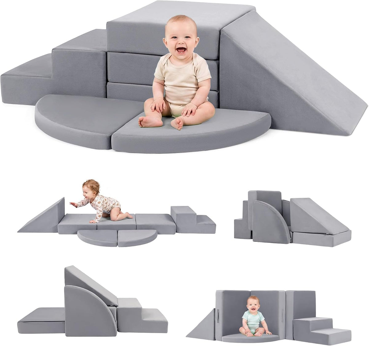 Tykacna foam climbing blocks for toddlers, 5 piece gray soft play set for indoor climbing - view 2