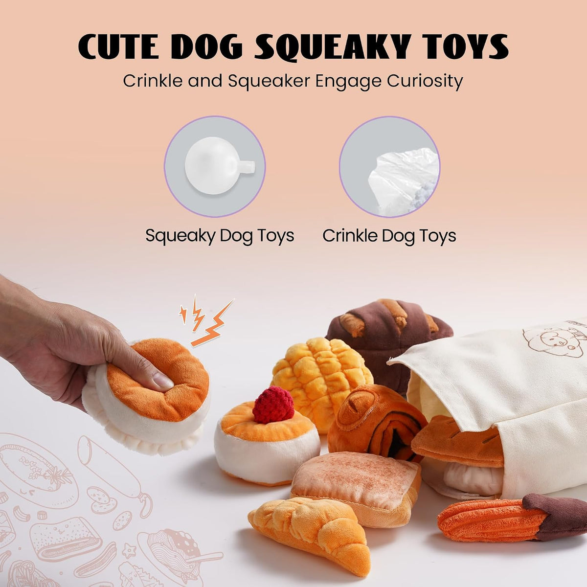 Nocciola Squeaky Bread Stuffed Dog Toys Pack - Golden Brown - image 4