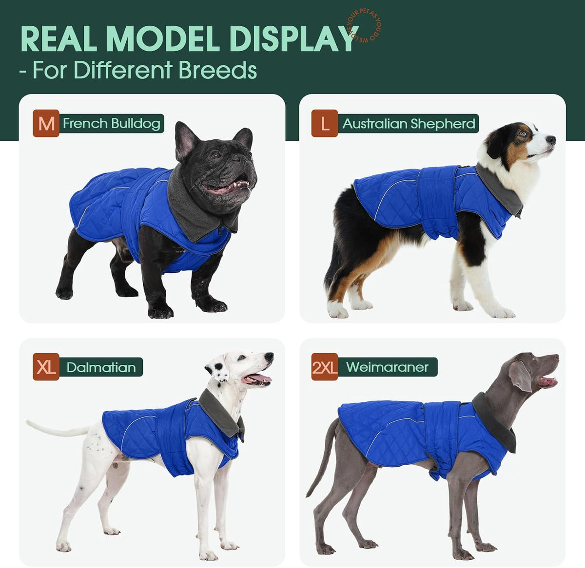 Kuoser Large Dog Coat, Fleece Lined Dog Winter Jacket with Harness Hole, L – Essentials for Dogs - Medium (Chest: 16.53" - 20.47") / Royal Blue - image 2