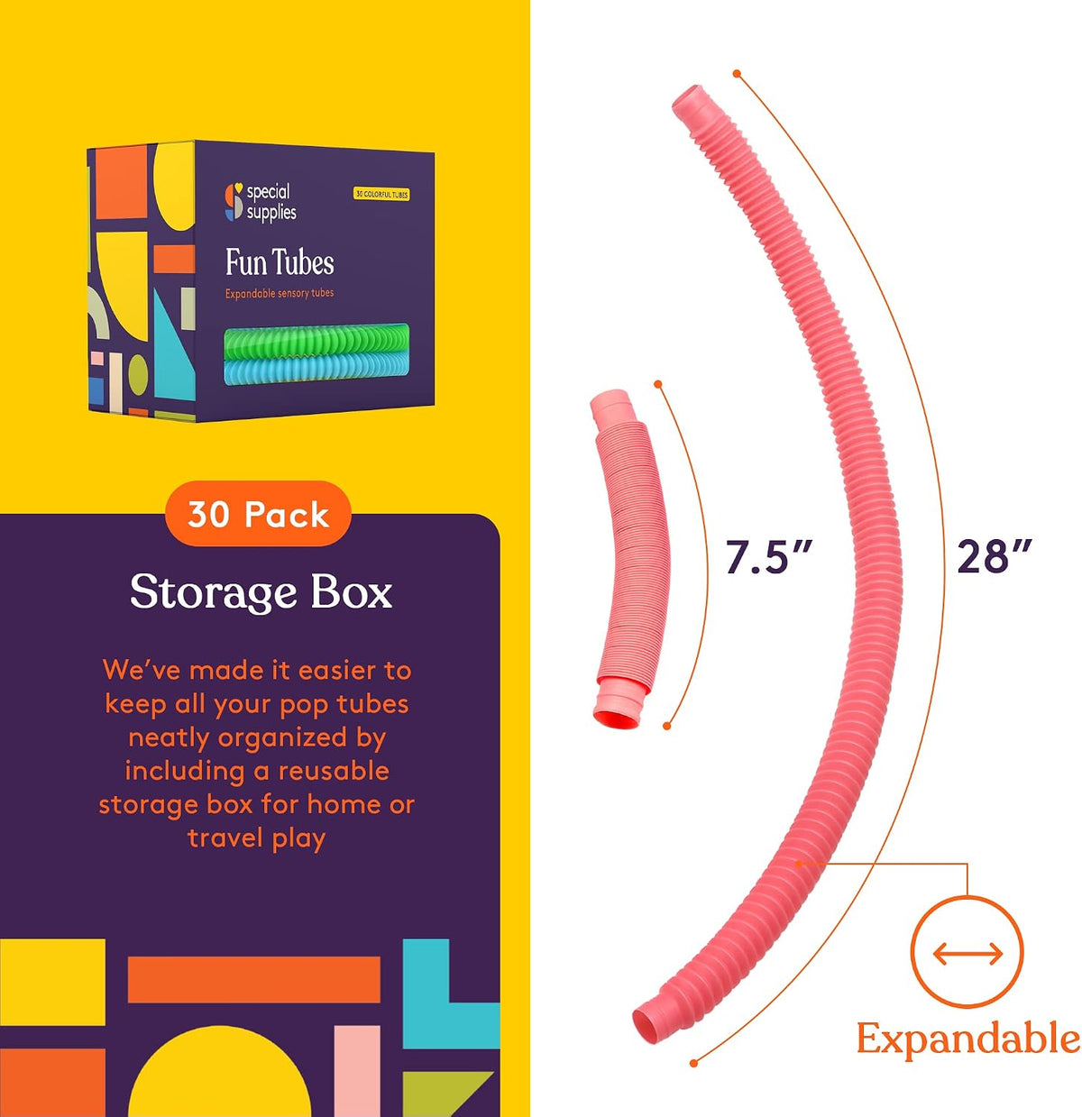 Special Supplies Fun Pull and Stretch Tubes for Kids, Pop, Bend - 30-Pack Primary Colors - image 4
