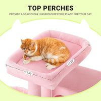 Allewie 64 Inches Cat Tree Tower/Multi-Level Activity Center for Indoor Big Felines/2 Plush Condos/2 Perchs/Basket/House/Sisal Scratching Posts/Hanging Cat Toys/Pink
