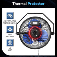 12 IN High Velocity Wall Mount Fan, 3 Speed Industrial Wall Fan with Sealed Motor, 2500 CFM Adjustable Air Circulator for Garage, Commercial, Greenhouse, Warehouse & Gazebo Use, UL Listed