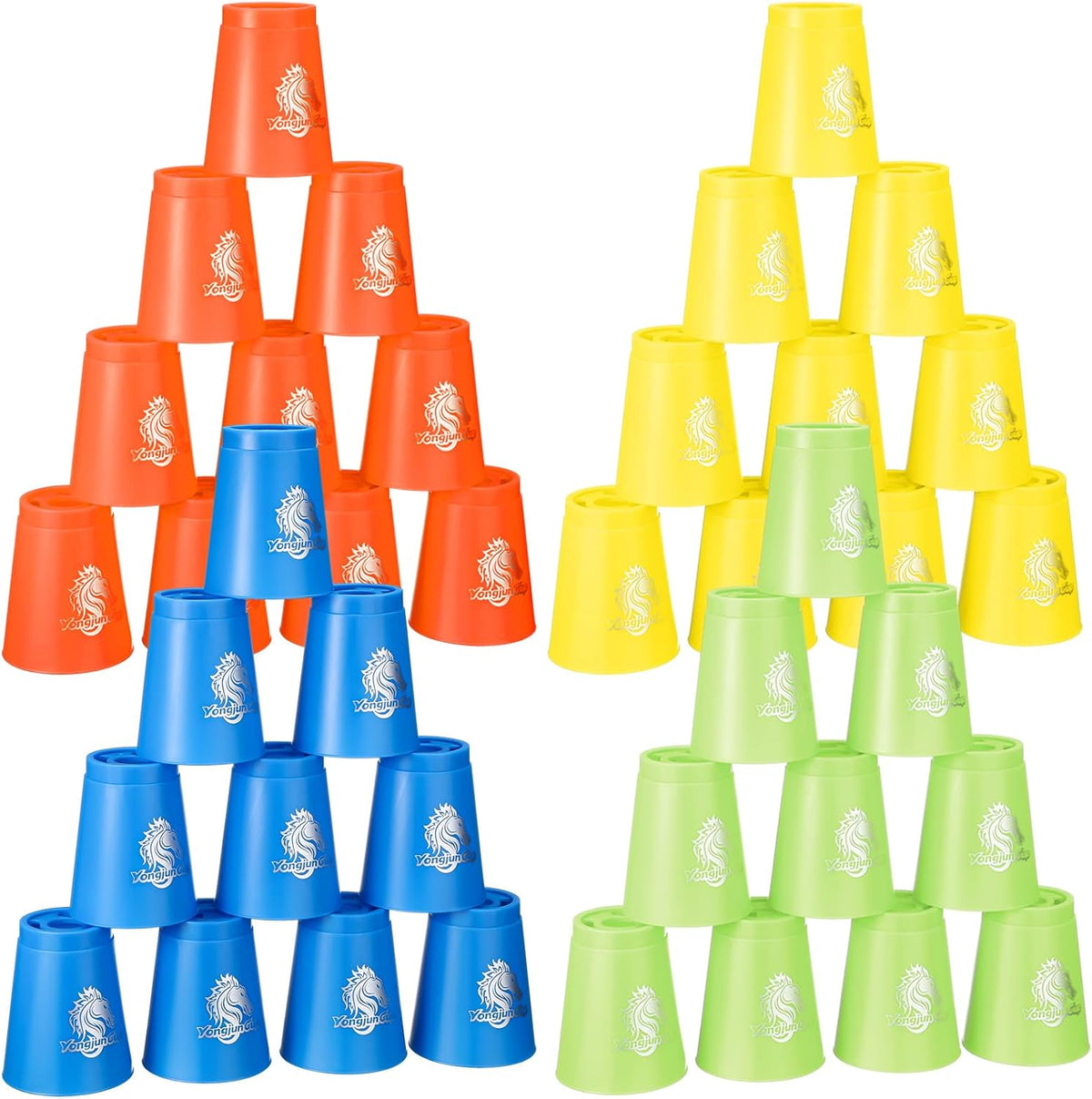 Libima 48 piece sports stacking cups set in blue, green, black and red