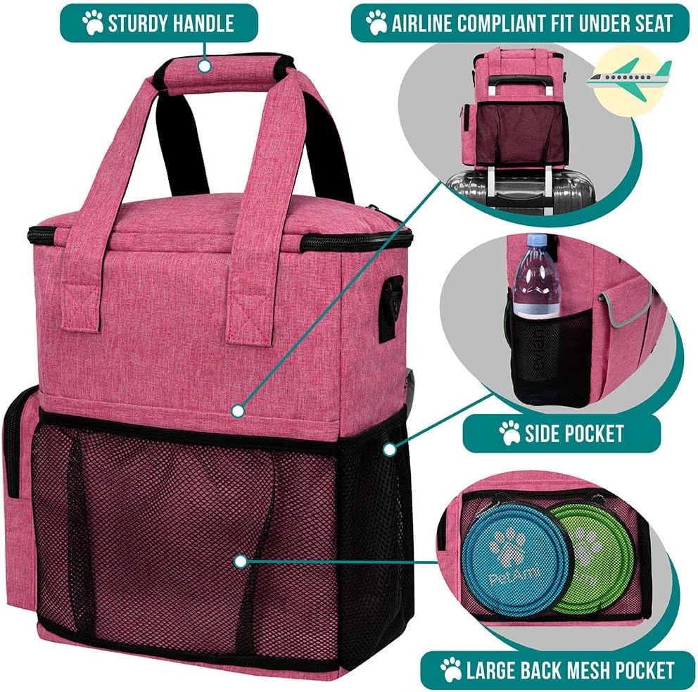 PetAmi Dog Travel Bag Organizer, Pet Supplies Diaper Tote - 12.0"L x 5.0"W x 15.0"H / Heather Pink - image 4