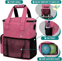 PetAmi Dog Travel Bag Pet Supplies Accessories Organizer for Traveling, Camping, Weekend; Cat Pet Travel Bag Kit Includes 2 Food Storage Containers, 2 Collapsible Bowls, 1 Feeding Mat (Pink)
