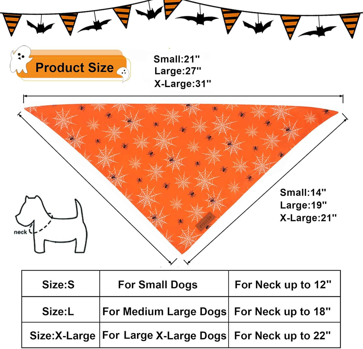 PTDECOR Halloween Dog Bandana, Ghost Pumpkin Dog Scarf - Large / Orange - image 4