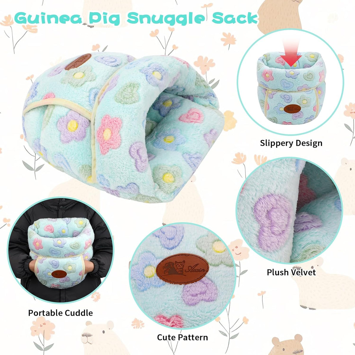 YUEPET Guinea Pig Bed Cuddle Cave, Warm Fleece Hideout - Green Flower / 1PCS - image 4