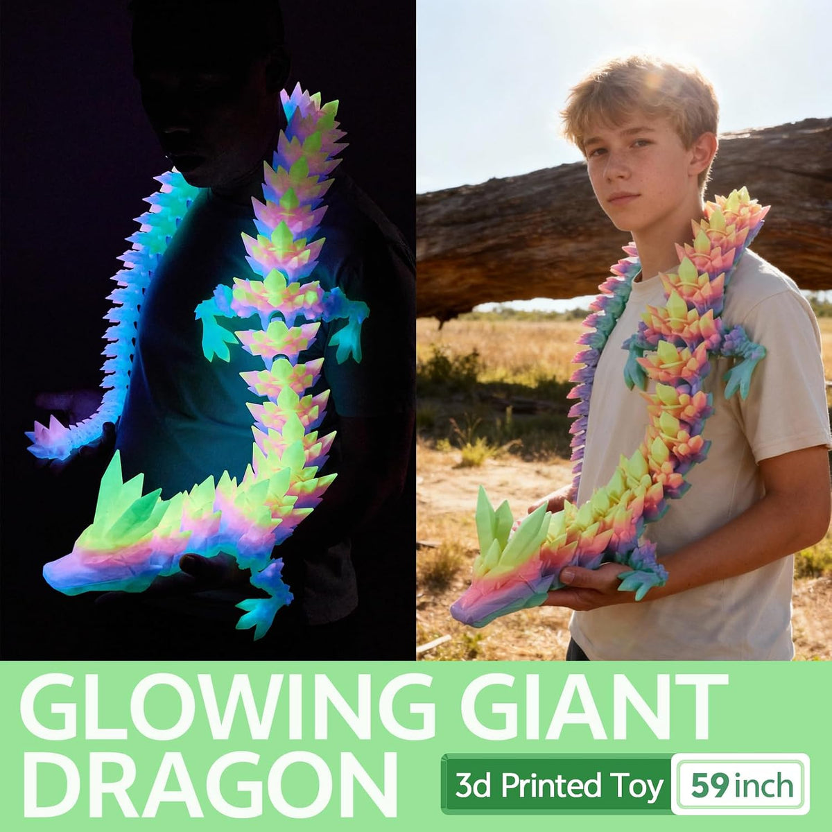 3D Printed Dragon 24 Inch - Luminous Rainbow / 59in - image 2