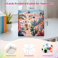 MISCER paint by numbers 4-pack with framed 8x8 inch landscape canvases, acrylic paints and brushes - view 28