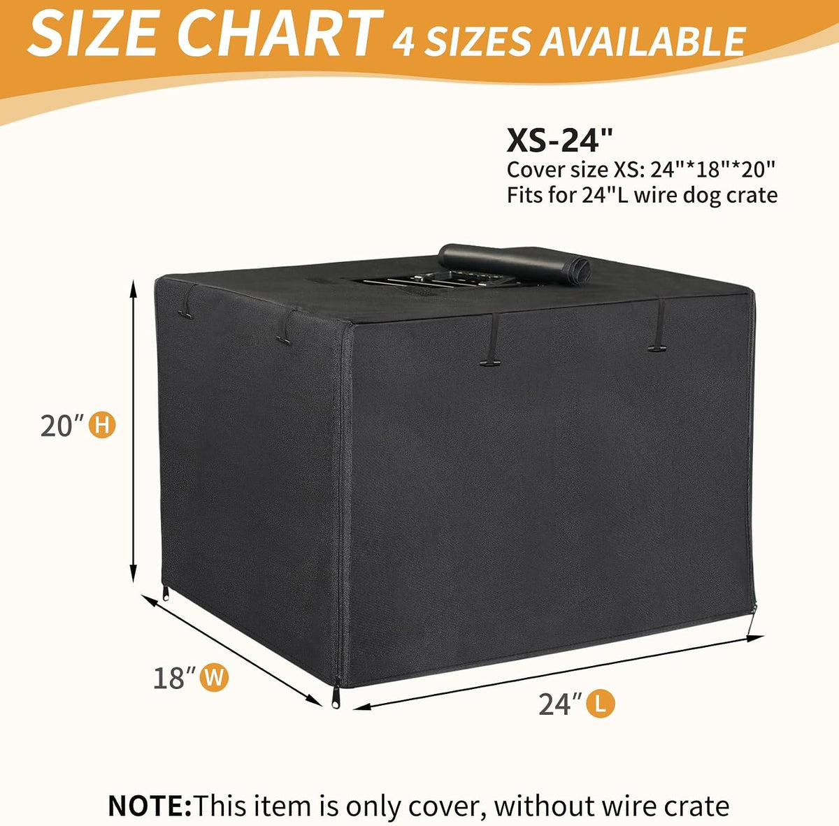 DONORO Dog Crate Cover 24 Inch Waterproof Pet Kennel Cover 600D Heavy - 24.0"L x 18.0"W x 20.0"H / Black - image 2