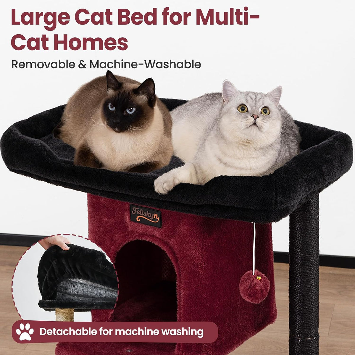Cat Tree Tower Scratching Post for Indoor Large Adult Cats with Perch - Black / 28 Inches - image 2