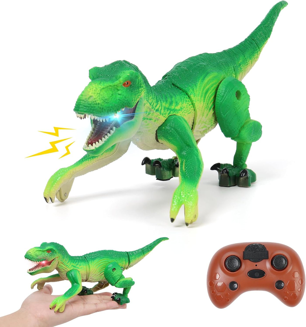 IQKidz Dinosaur World Race Track Toys, 1 Race Car, 6 Dino Toys - Green Tyrannosaurus-Rex