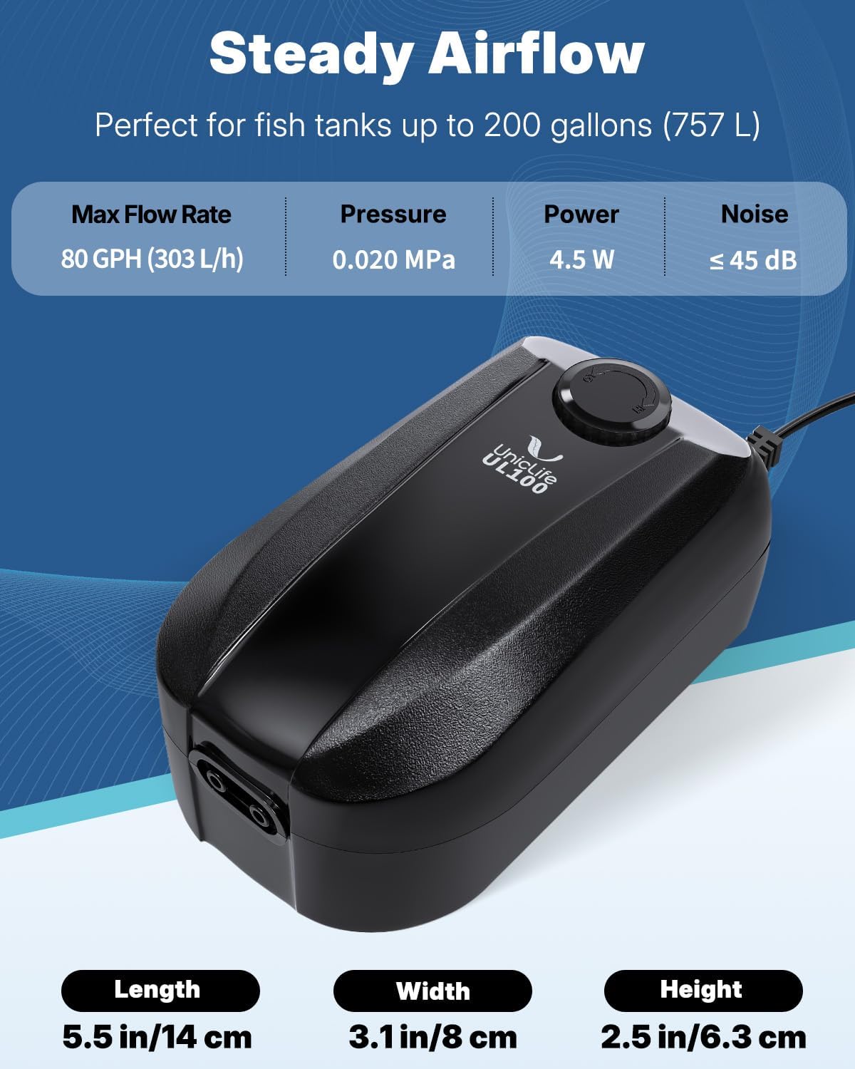 Uniclife Aquarium Air Pump - 100 - 200 Gallons - image 2