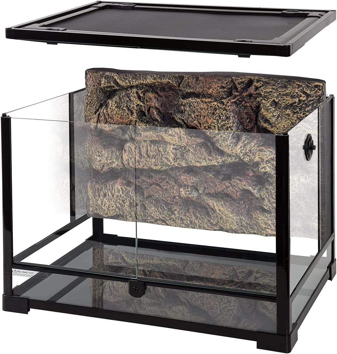 REPTI ZOO 34 Gallon Large Reptile Glass Terrarium Tank with Foam - Black / 24" x 18" x 18"