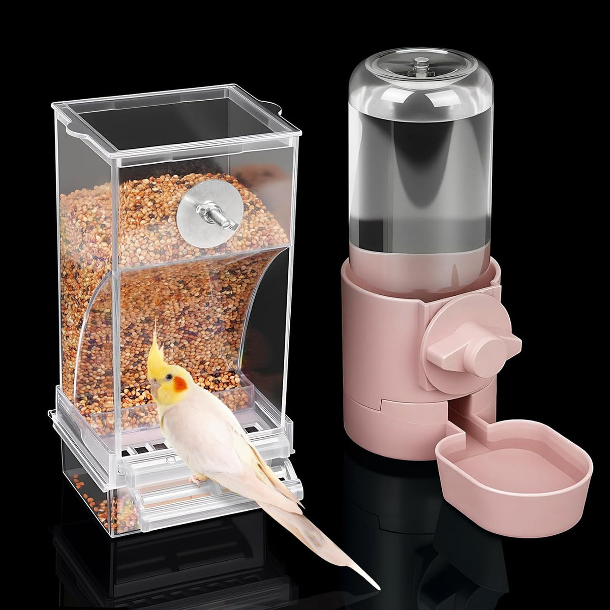 lemtrflo No Mess Bird Feeder Water Dispenser Set - pink