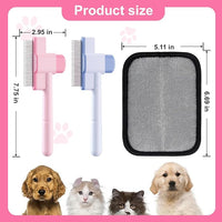 2PCS Flea Comb for Cats and Dogs with Pet Hair Remover Glove, Self Cleaning Pet Flea Cat Grooming Brush with Release Button for Massaging and Cleaning Shedding Pets Hairs