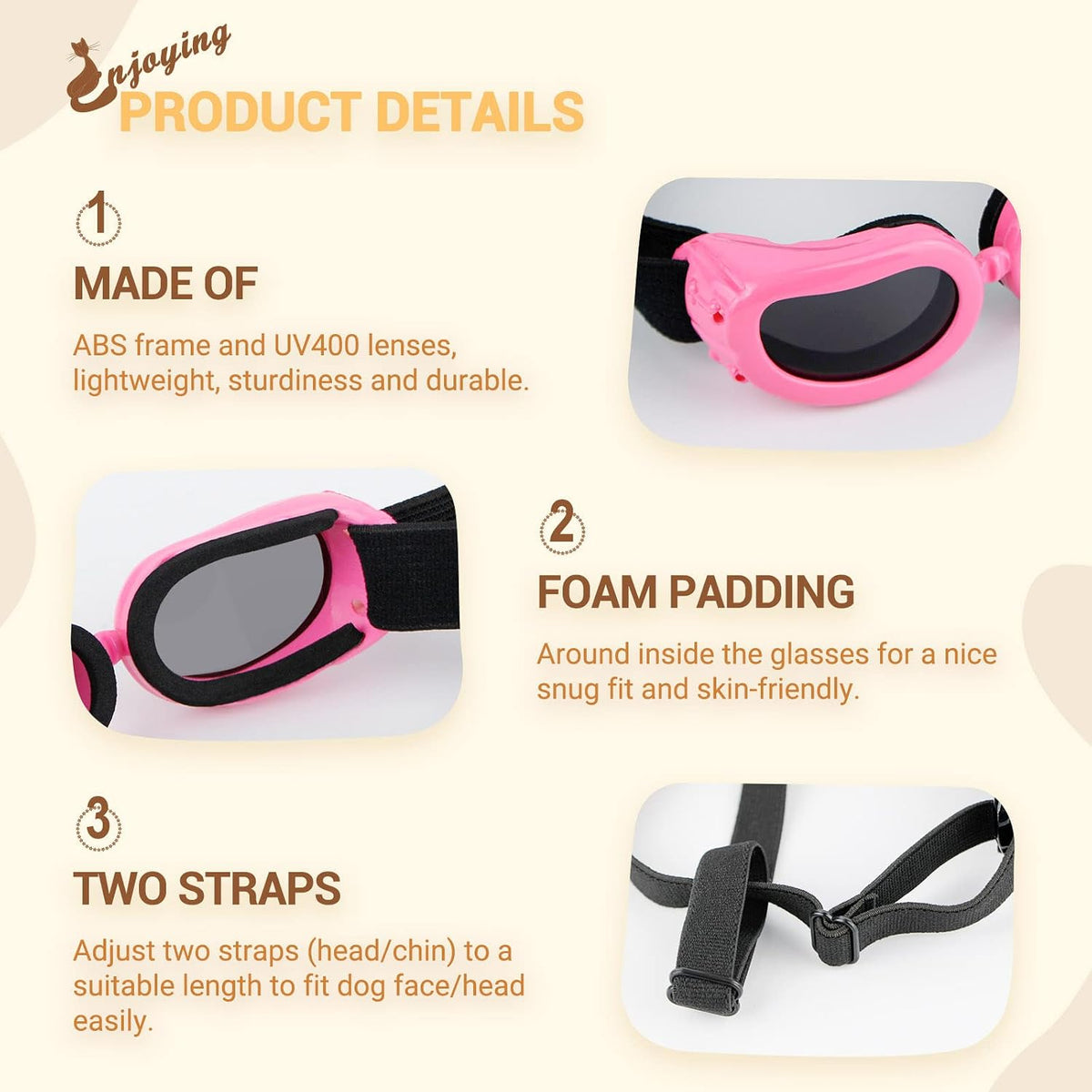Enjoying Clear Dog Goggles Medium to Large Breed - Classic Pink / Small Breeds - image 4