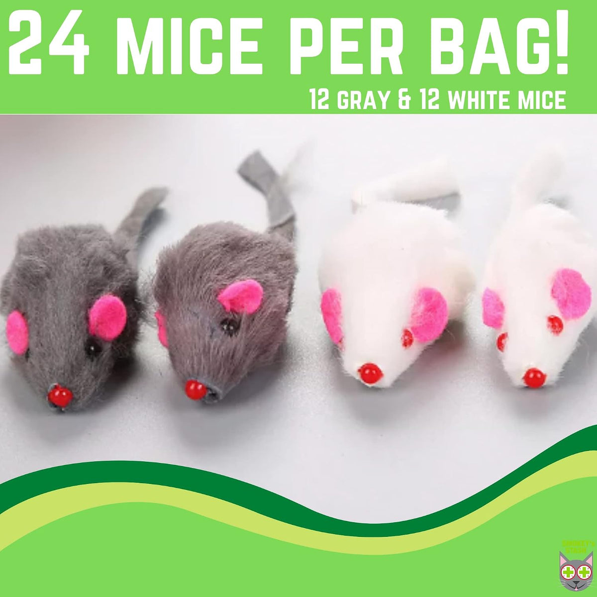 Smokey's Stash Rabbit Fur Mouse Cat Toy 12 per Pack White and Gray - 24 - image 4