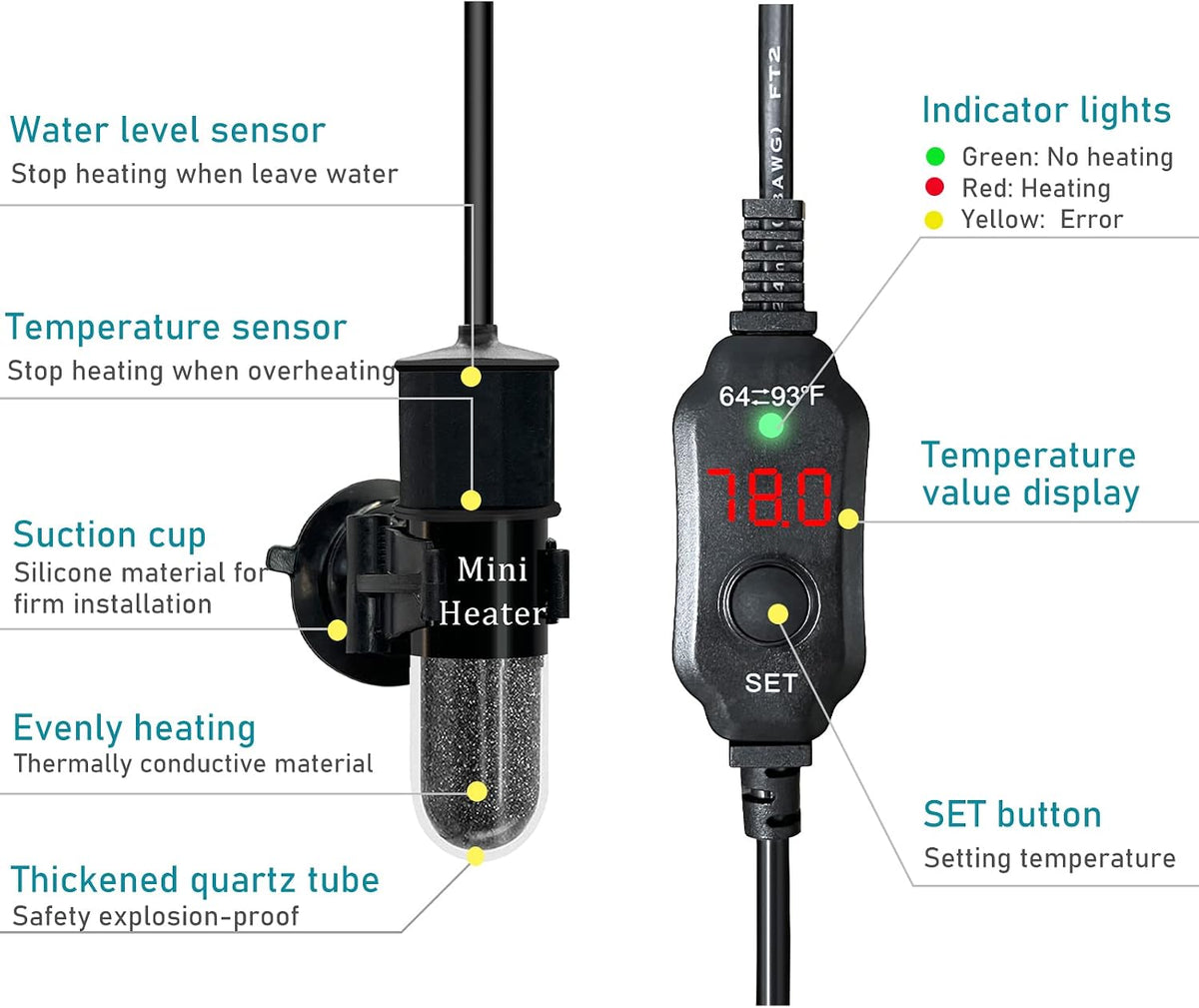 USB 10W Mini Submersible Aquarium Heater Adjustable Fish Tank Heater – Essentials for Fish - 10W PLUG - image 3