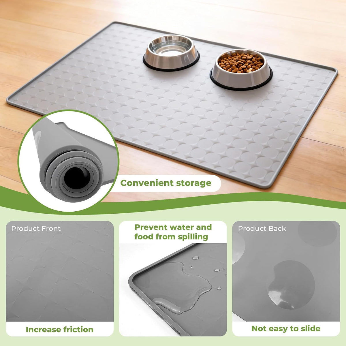 Silicone Pet Food Mat, Extra Large 34x22 Inch - Grey / 34"L x 22"W - image 3