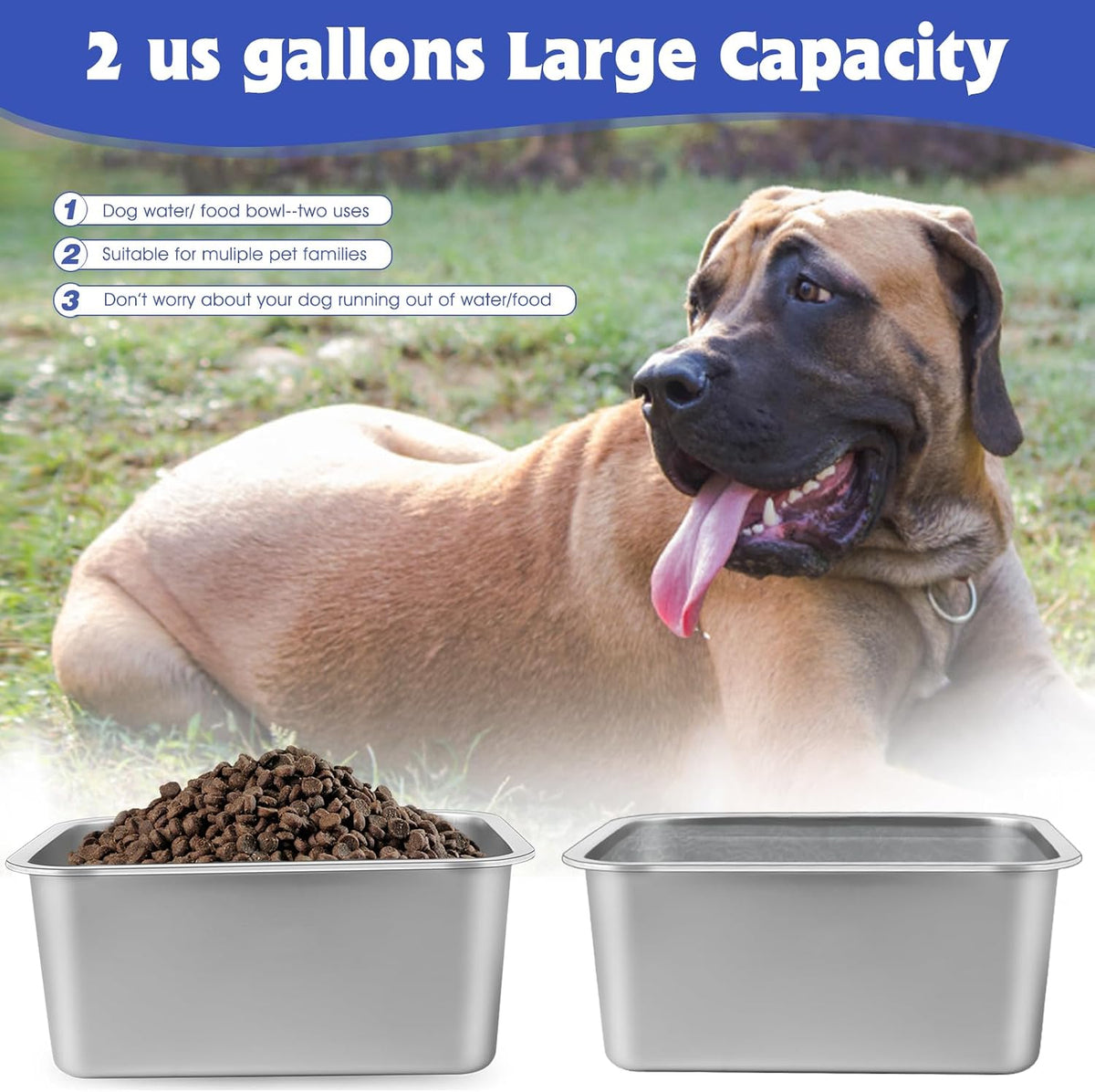 3 Gallon Large Dog Water Bowl, Stainless Steel Bowl, Giant Dogs – Essentials for Dogs - 2PCS(Original Color) / 2 Gallons - image 3
