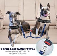 SlowTon Double Dog Seat Belt for Car with Elastic Bungee Buffer - I.Blue Paws / 2 Medium in 1 - image 2