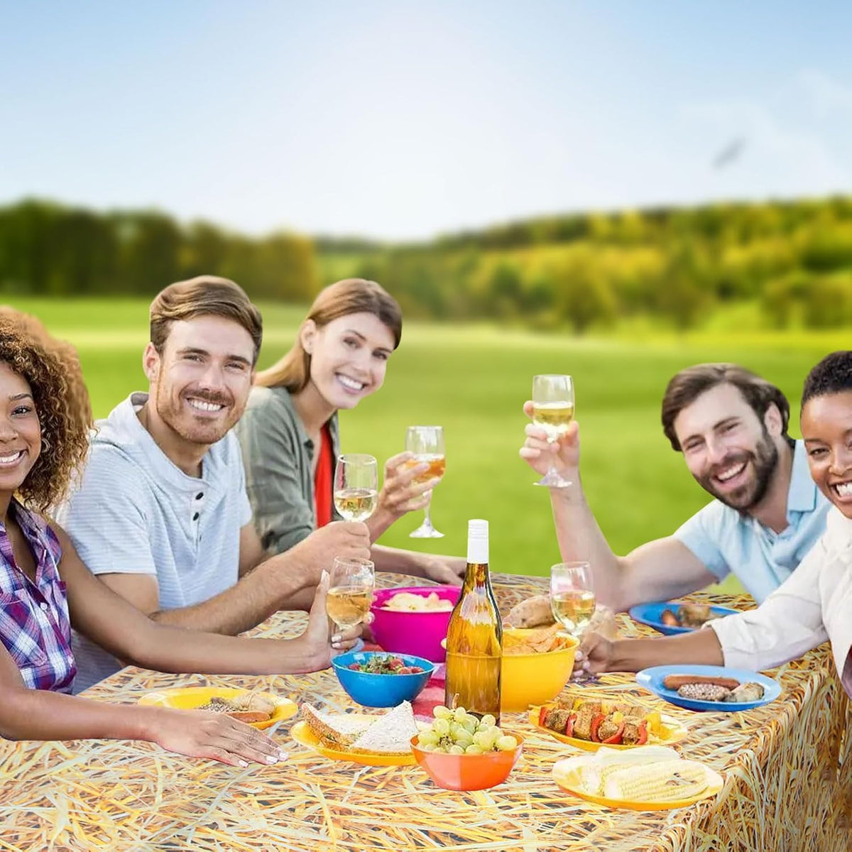 LANMANUO straw tablecloth set with hay bale print, three 54 x 108 inch plastic covers - view 8